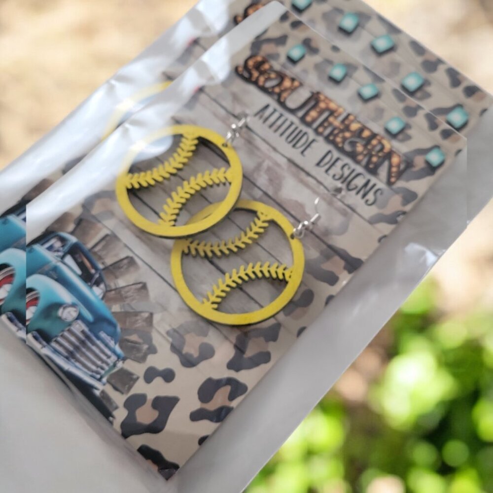 Yellow Softball Baseball Dangle Earrings Baseball Sports Jewelry ๐ฅ sg - Picture 4 of 4